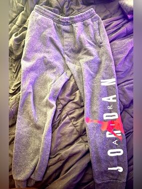 Jordan Kids' Gray Logo Fleece Sweatpants Sz. L